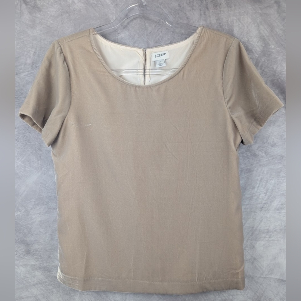 J.Crew XS Velour Lined Shirt Sleeves Blouse In Tan